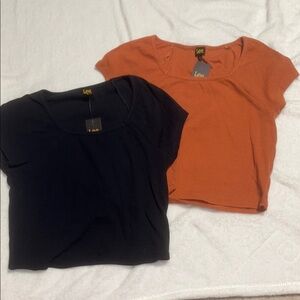 XL NWT TWO Cropped ribbed tees Lee brand TOPS SHIRTS STRETCH